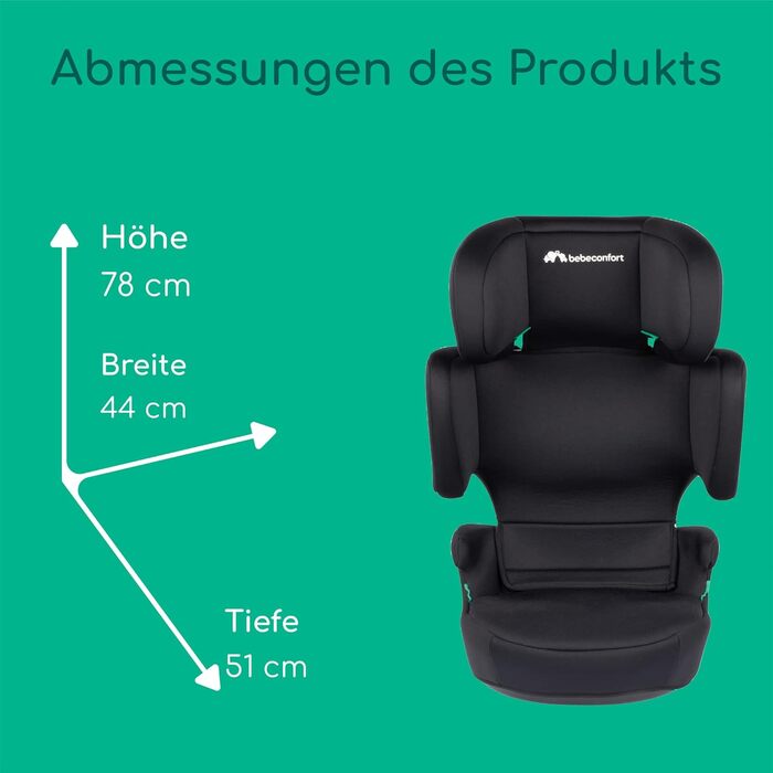 Дитяче автокрісло Bebeconfort Road Safe i-Size, сидіння-бустер, для дітей 3,5–12 років, 15–36 кг, 100–150 см, чорний, установка ременем безпеки
