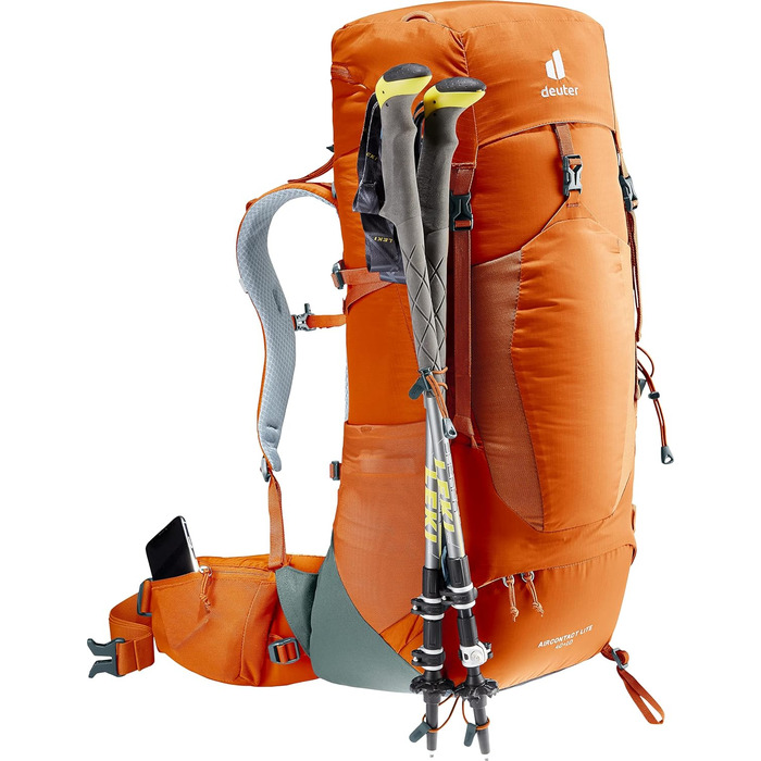 Рюкзак Deuter Aircontact Lite 40+10 л для трекінгу, каштаново-бірюзовий, легкий, одноколірний