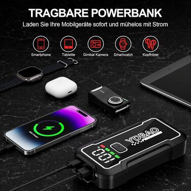 Бустер для автомобіля Starthilfe Powerbank 8000A 12V — Пусковий пристрій для автомобільного акумулятора (9188DE)
