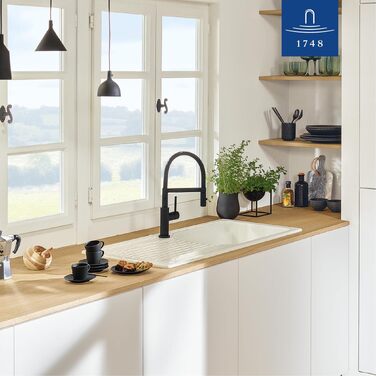 Змішувач кухонний Villeroy & Boch Steel Expert Compact, чорний матовий, з висувним гусаком та перемикачем, висота 147мм