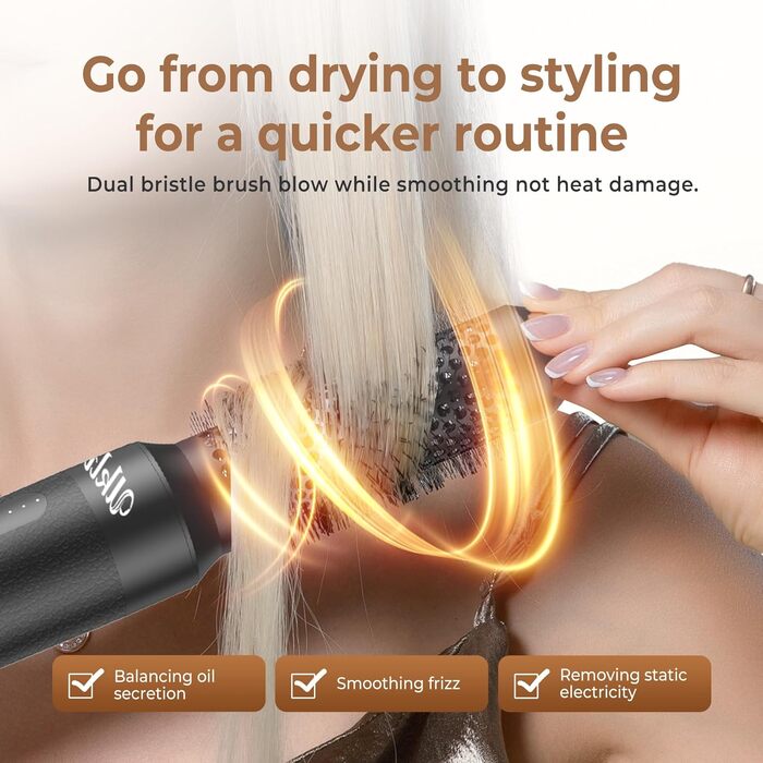 Hairstyler UKLISS Pro 7-в-1 з іонізацією: фен-щітка, кругла щітка, аеробраш для створення локонів (Чорний)