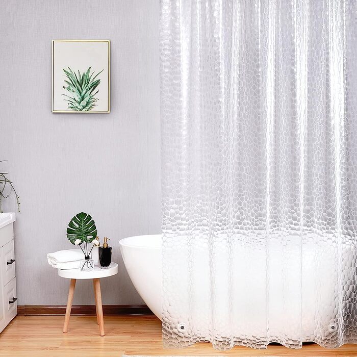 Прозора душова штора AooHome 150x200 см, антипліснява, водонепроникна, з 5 магнітами, гексагонами, для ванни, з 10 кільцями