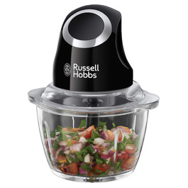 Подрібнювач овочів та фруктів Russell Hobbs Zerkleinerer Mini електричний (500 мл, чорний). Подрібнювач для м'яса, мультиподрібнювач з скляною ємністю та кришкою для зберігання