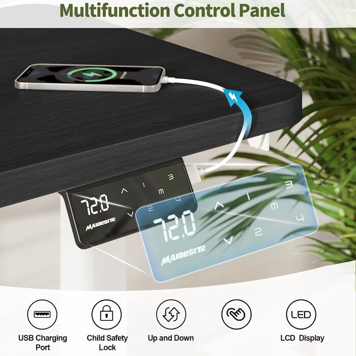 Електричний стіл MAIDeSITe S1 Pro 160x80 см, регульований по висоті, з LED-панеллю пам'яті, для сидіння та стояння, робочий стіл з стільницею