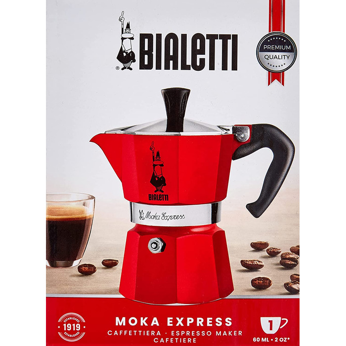 Кавоварка гейзерна Bialetti Moka Color, алюмінієва, 1 чашка, червона, для плити, справжня італійська кава