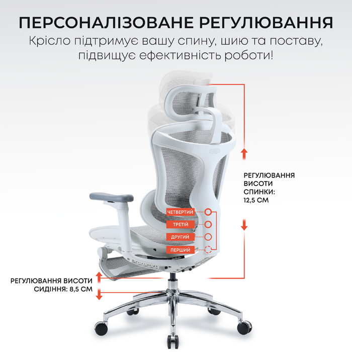 Крісло офісне з підставкою для ніг Sihoo DORO C300L Mesh White with footrest