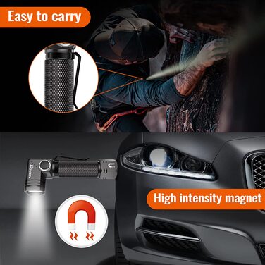NICRON B74 LED ліхтарик 90° з магнітом, 700 люмен, 5 режимів, акумуляторний, IP65, для туризму, аварій, біле світло, з функцією пам'яті