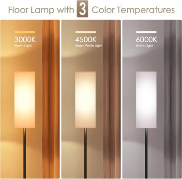 LED торшер Lithomy 9W, диміруємий, 3 кольори, E27, з лляним абажуром і ножним вимикачем, вінтажний, для вітальні та спальні, білий