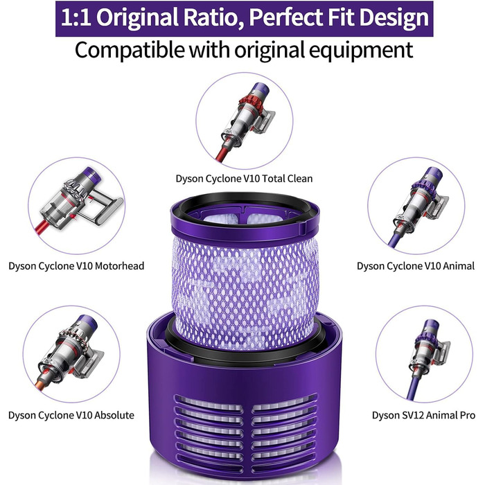 HEPA-фільтр Morpilot для пилососа Dyson V10 SV12 Cyclone Animal Absolute, миючий змінний фільтр 2 шт. з щіткою та серветкою, сумісний з DY-969082-01