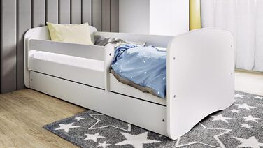 Дитяче ліжко Kids Collective 160x80 см з бортиком, ламелями та висувною шухлядою, біле, скандинавський стиль для дівчаток і хлопчиків