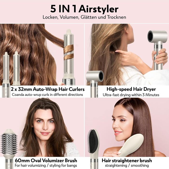 Slopehill Airstyler 5-в-1: Фен-щітка, плойка, випрямляч для волосся (Золотий)