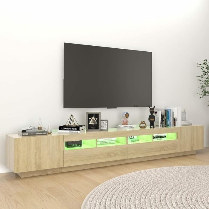 ТВ тумба SECOLI з LED підсвіткою 260x35x40 см, дуб сонома, з висувними ящиками, для вітальні, сучасний телевізійний комод