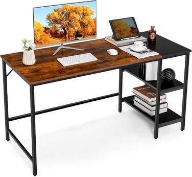 Комп'ютерний стіл COSTWAY, ДСП, чорний і рустикальний коричневий, 140x60x74 см