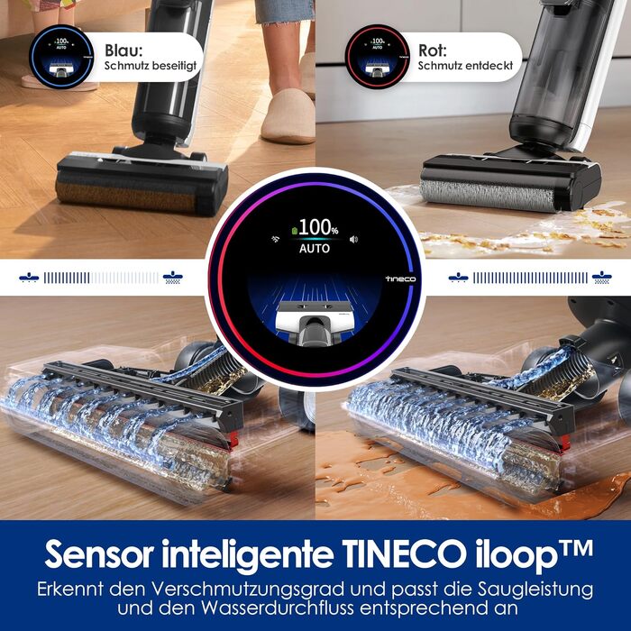 Tineco Smart Nass-Trocken Пилосос з технологією iLoop, Бездротовий 2-в-1 для вологого та сухого прибирання, З функцією самоочищення та LED-дисплеєм для твердих підлог та шерсті тварин