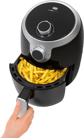 Аерофритюрниця Clatronic FR 3769 H, 1,8 л, без олії, 1000 Вт, чорна/срібляста, для картоплі фрі, курячих крилець та іншого