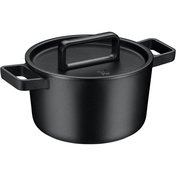 Жаровня WMF Flavour 22 см, чавунна, для індукції, емальована, чорна, з кришкою з конденсаційними виступами, сучасний дизайн