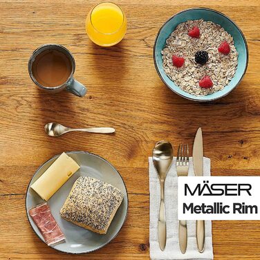 Сервіз столовий MÄSER Metallic Rim для 6 осіб, 24 предмети, сучасний посуд з кам'яної кераміки, сірий, безобідковий, з мідним кантом