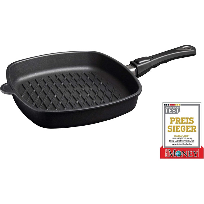 Гусятниця AMT Gastroguss 28x28 см, 5 см, BBQ-дно, знімна ручка, алюмінієва, антипригарне покриття Lotan, не для індукції