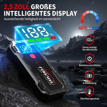 Бустер для автомобіля FOWAWU 7000A 26800mAh — Пусковий пристрій (Jump Starter) для бензинових двигунів до 12л та дизельних до 10л