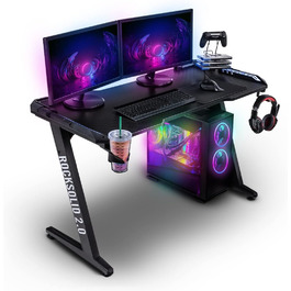 Ігровий стіл ELITE Rocksolid 2.0 чорний RGB з LED-підсвічуванням, тримачем для гарнітури та напоїв, органайзером для кабелів, комп'ютерний стіл для геймерів