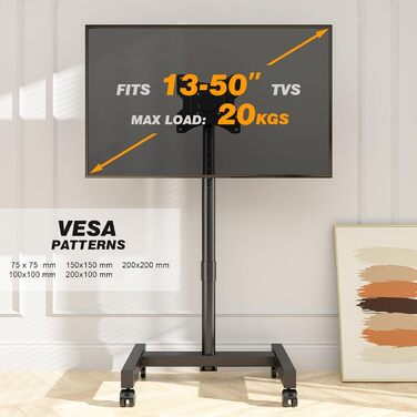 Мобільна підставка для телевізора TVON 13-50 дюймів на колесах, VESA 200x200 мм, до 20 кг, регульована висота