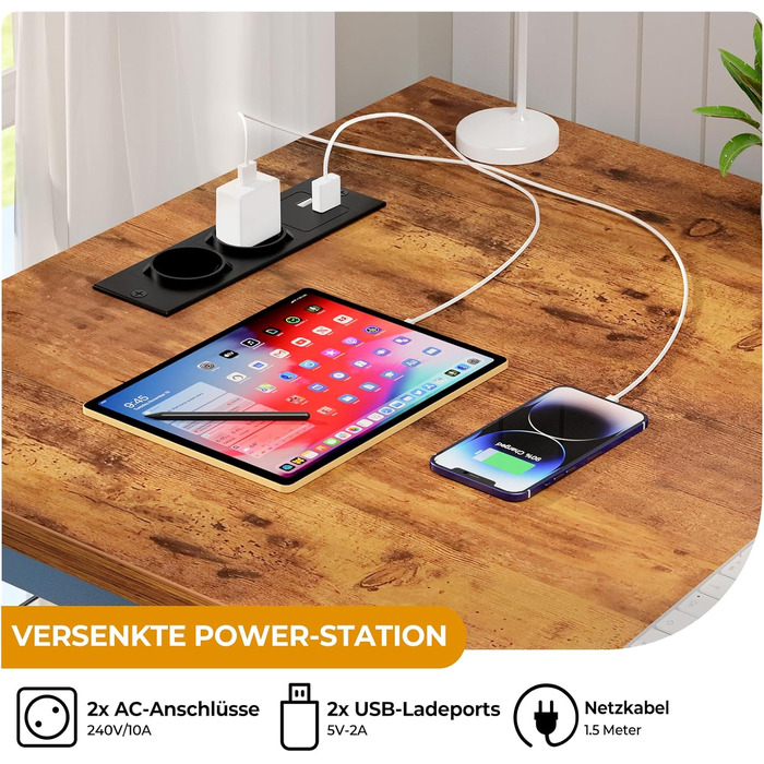 Ігровий стіл iSunirm з LED підсвіткою, розетками та USB, комп'ютерний стіл з підставкою для монітора. Сучасний офісний стіл для роботи та геймінгу (Коричневий, 80x40x75 см)