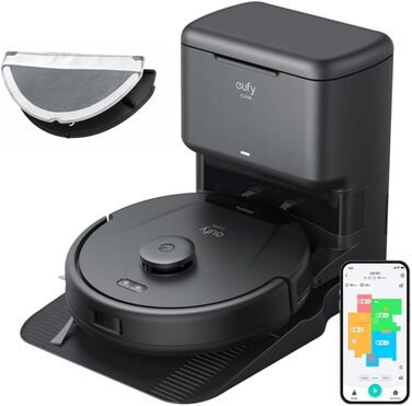 Робот-пилосос eufy L60 з базою самостійного очищення, потужність 5000Pa, захист від намотування волосся, 60 днів роботи без очищення, iPath лазерна навігація (відновлений) (L60 Hybrid SES)