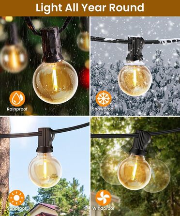 LED гірлянда для вулиці, 20 метрів, G40, 30+2 лампочки, пластик, IP44, вологостійка, для саду, вечірки, тепле світло, 20м, EU