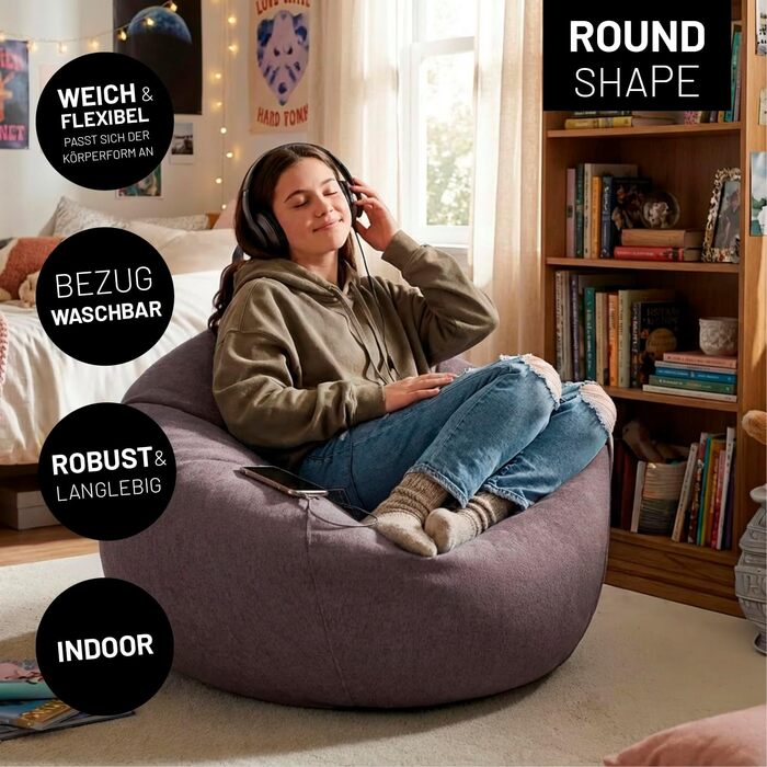 Мішок для сидіння Lumaland Comfort Line 80x90x50 см, темно-сірий - м'яке та зручне крісло-мішок для дітей та дорослих з EPS-гранулами