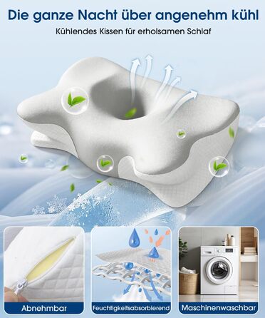 Ортопедична подушка для шиї "Метелик" з Memory Foam, ергономічна, з 2 знімними чохлами, проти болю в шиї, для тих, хто спить на боці, спині та животі, 2 рівня висоти