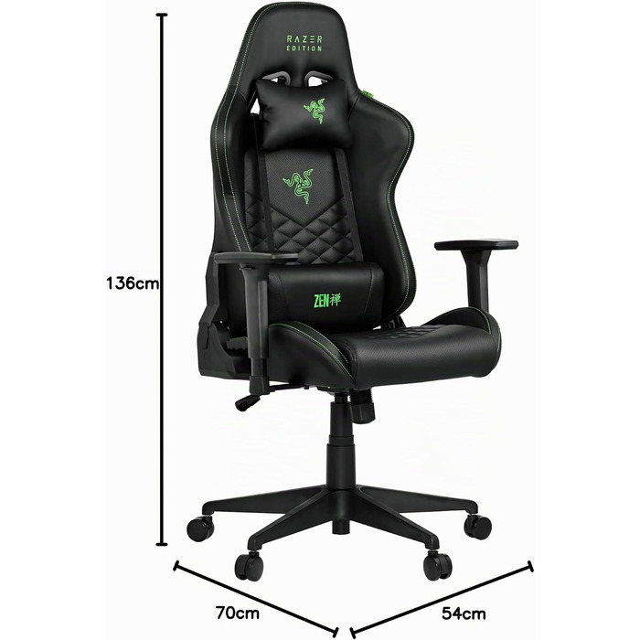 Ігрове крісло Razer Edition TAROK Natrix: дихаюча екошкіра, 3D підлокітники Softcoat, функція гойдання, з подушками під поперек та голову, до 130 кг, чорне