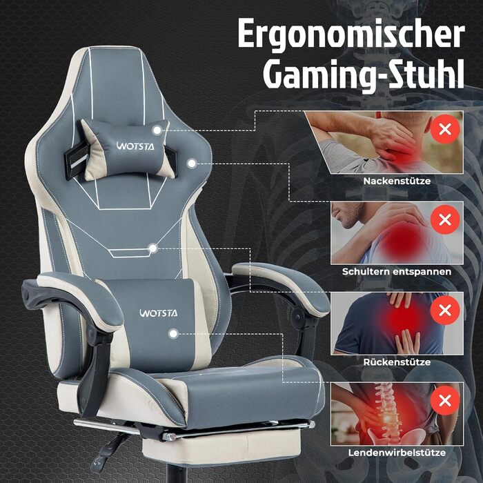 Ергономічне геймерське крісло з підніжкою - Racing Computerstuhl Bluebeige. Регульована висота, м'яке геймерське крісло для дому та офісу.