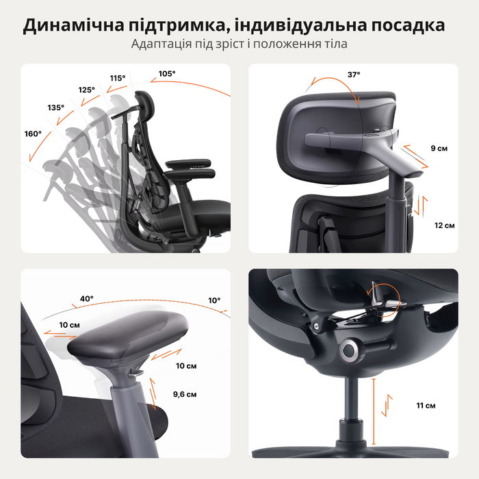 Крісло офісне ергономічне LiberNovo Omni Pro Graphite 48 см