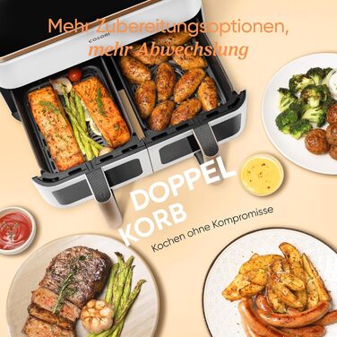 Фритюрниця без олії COSORI з 2 камерами, 8.5 л, чорно-біла, з рецептами та нержавіючою сталлю
