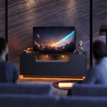 Тумба під телевізор WLIVE Schwarz 122x36x45 см, чорна глянцева з LED-підсвіткою та шафами