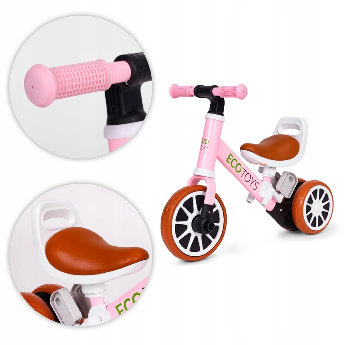 Дитячий велосипед 2в1: бігове триколісне авто з педалями, рожевий, ECOTOYS