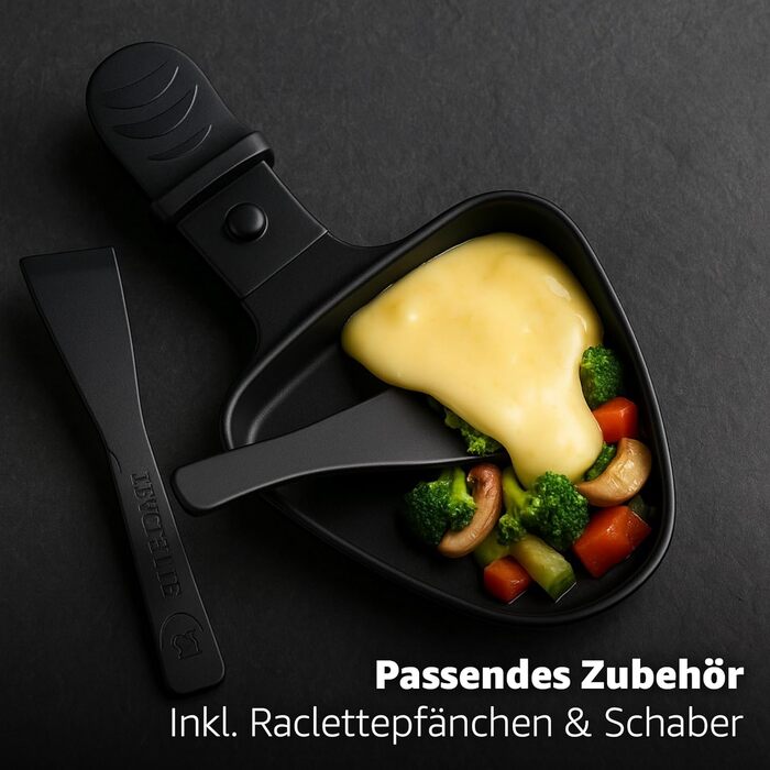 Набір для раклету 8er Raclette – гриль для столу з пательнями та скребком, антипригарна гриль-пластина та кам'яна пластина, прямокутна форма