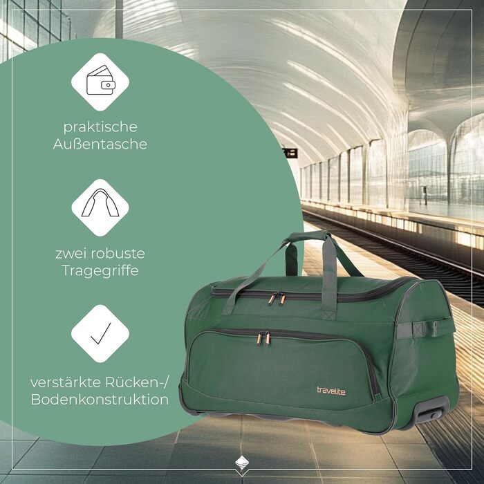 Дорожня сумка на колесах Travelite Basics Fresh L, 89 літрів, темно-зелена, 71 см