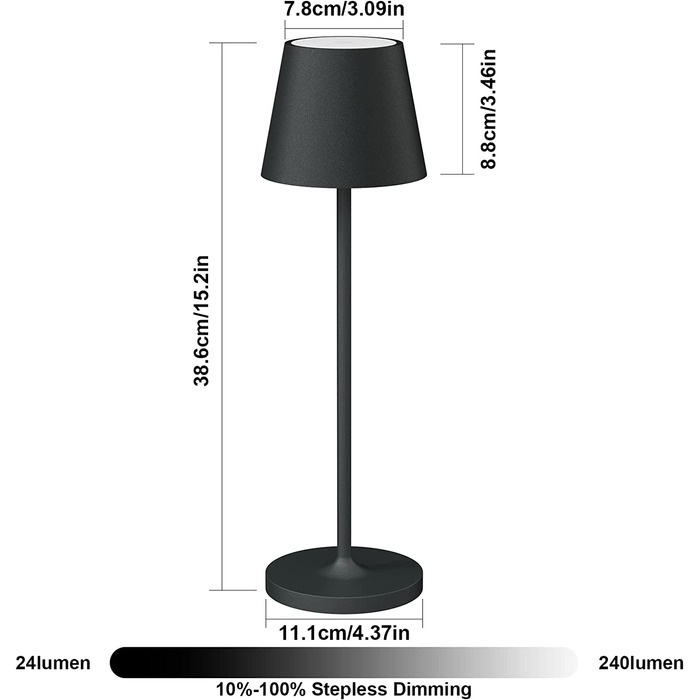 Світлодіодна акумуляторна настільна лампа K-Bright, димована, для дому і вулиці, 3000K тепле біле світло, дизайнерська, антрацит, 2 шт.