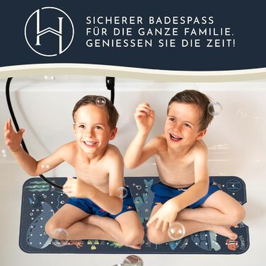 Дитячий килимок для ванни Homerella, антиковзний, 100% BPA Free, 100x40 см, з 2 гачками, гіпоалергенний, стійкий до плісняви, можна прати, темно-синій з морським дизайном