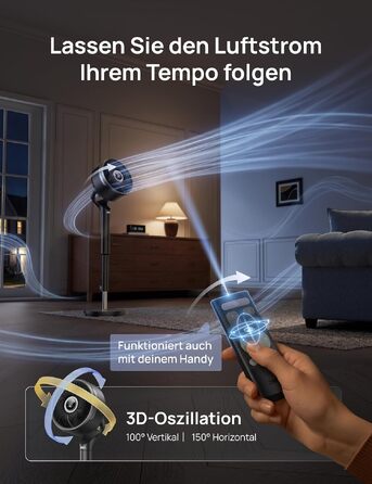 Вентилятор кімнатний DREO Smart-Ventilator: Охолодження, 150° осциляція, DC мотор, 12 режимів, пульт, таймер 12 год