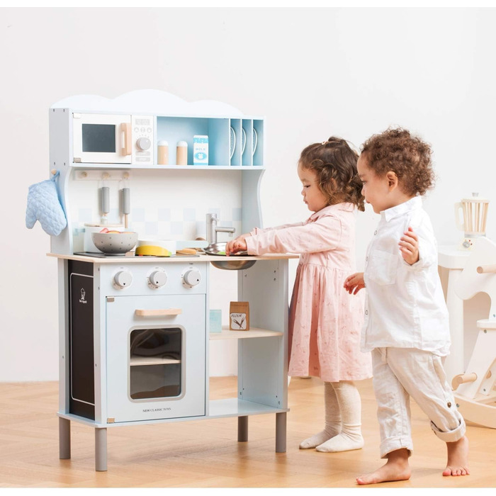 Дитяча кухня New Classic Toys 11065, сучасна, з плитою, синя, багатобарвна