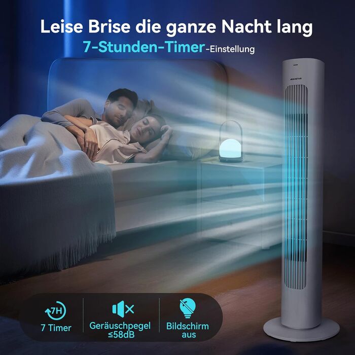 Вентилятор Tower Aigostar Turmventilator з пультом, 70° осциляція, таймер 7 год, 3 режими/швидкості, енергоефективний, 2 шт.