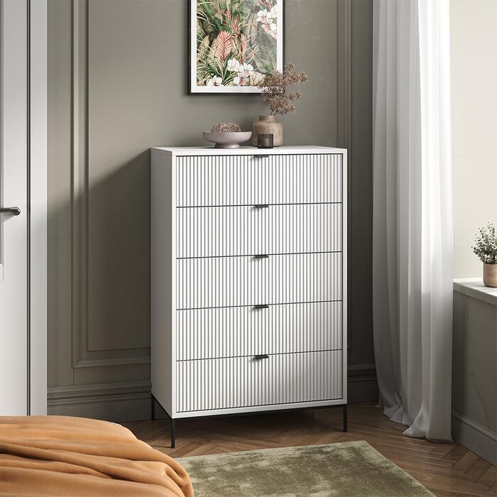 Комод Vicco Eliza білий 76x120 см з 5 ящиками, МДФ, сучасний дизайн