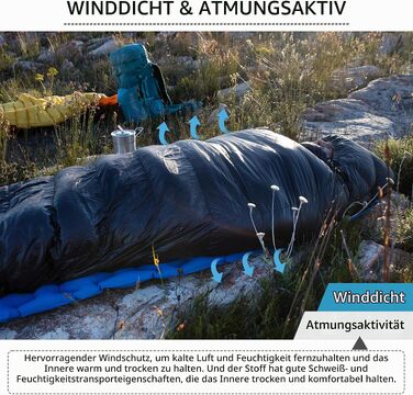 Ультралегкий спальний мішок Naturehike CW400 RDS пух, чотирисезонний компактний спальник для кемпінгу та подорожей, чорний, розмір L (6°C)