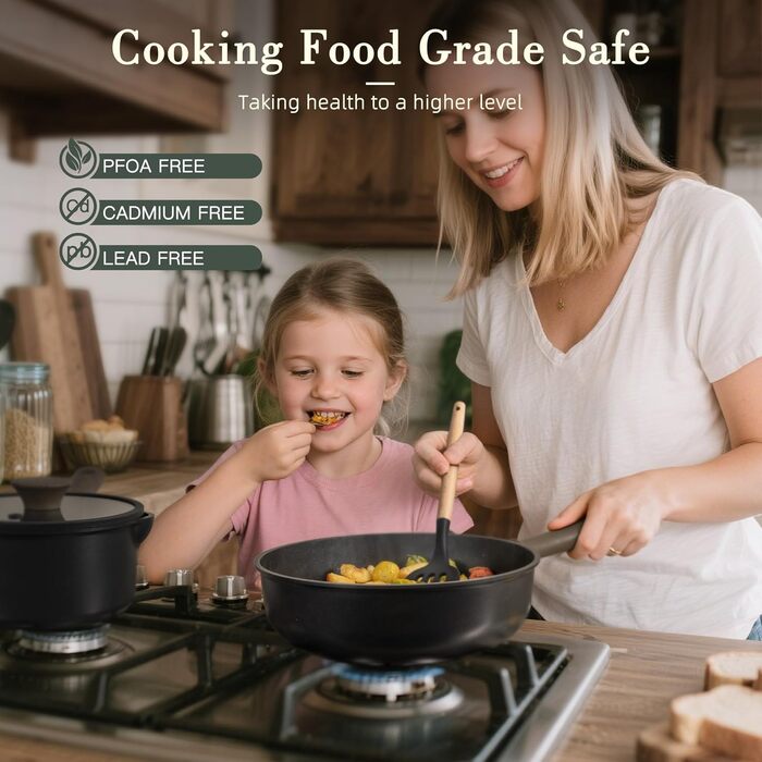 Набір посуду Astercook 19 предметів: антипригарні каструлі та сковорідги з титановим покриттям для індукційних плит, без ПФОА та ПТФЕ, чорний