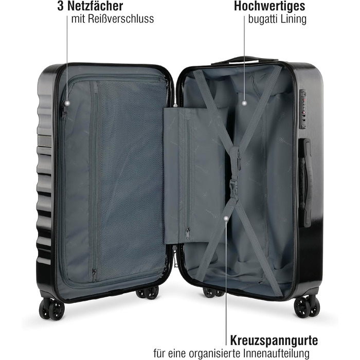 Валіза Bugatti Corium жорсткий корпус 68x44,5x25 см, 55 л, 4 колеса, TSA замок, шампань