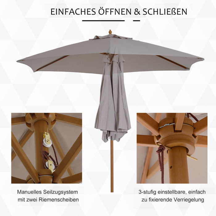 Outsunny Parasol, садова парасолька, 3 яруси, захист від сонця, бамбук 180/㎡ поліестер, сірий, Ø2.5 x 2.3 м