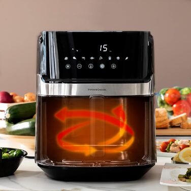 Аерофритюрниця InnovaGoods 5,5 л, 1700 Вт, 8 програм, сенсорний екран, 100 рецептів, таймер, 360° циркуляція повітря, для 4-6 осіб