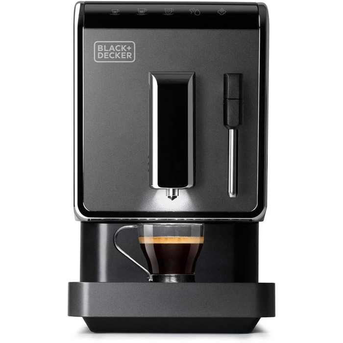 Кавоварка автоматична BLACK+DECKER BXCO1470E, 1470 Вт, 19 бар, сенсорна панель, налаштування напоїв, знімний носик, для меленого зерна, чорна